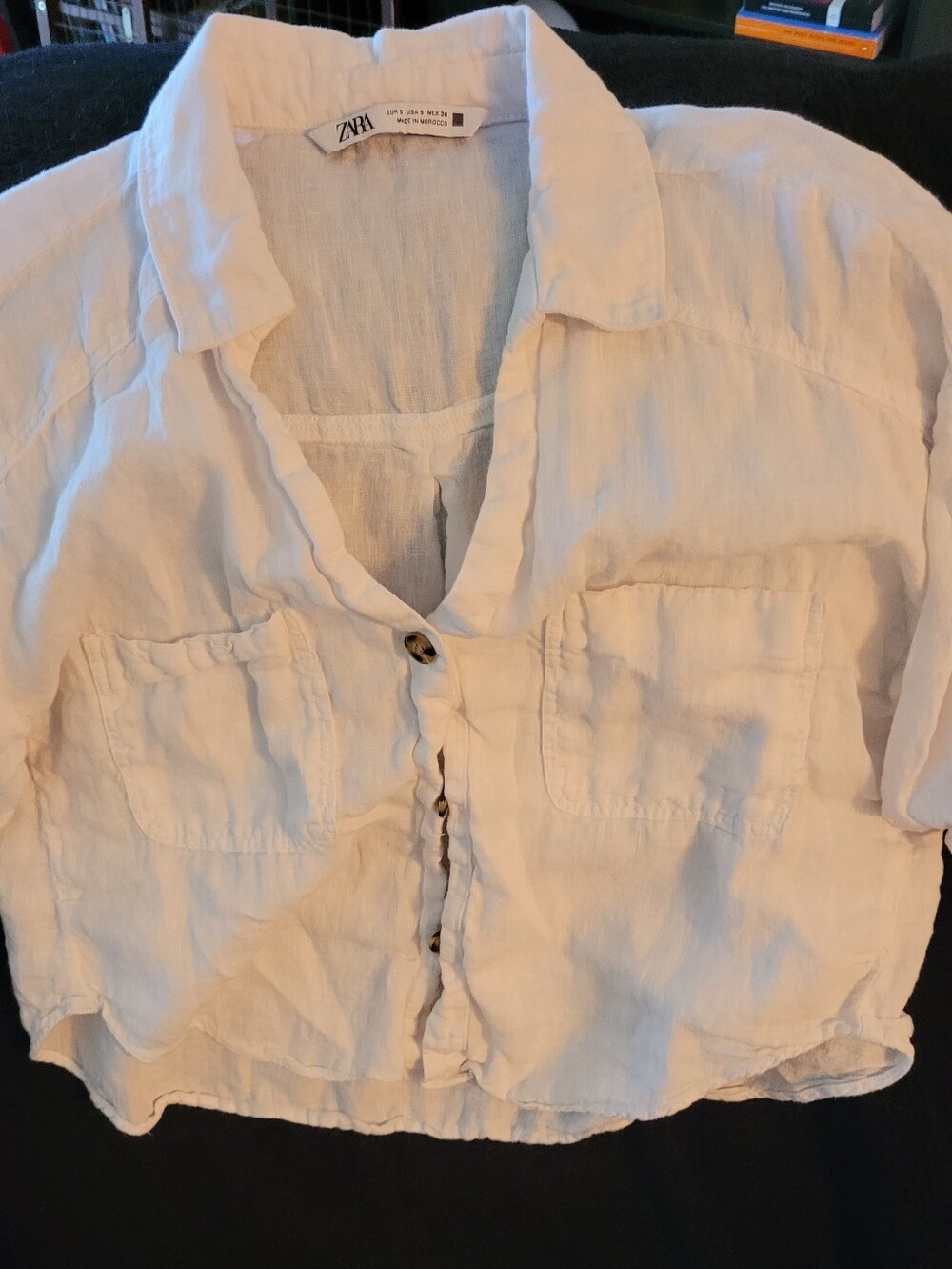 Zara White Linen Button-Front Shirt Jacket